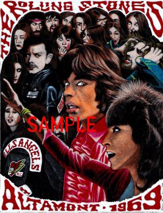 Rolling Stones Altamont 1969 Novelty Art Print Directly From Artist