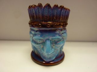 Joe St.  Clair Iridescent / Carnival Glass Indian Head Toothpick Holder
