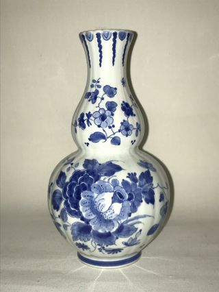 Royal Delft De Porceleyne Fles 1951 Vase Hand Painted Blue Floral Decor Hur