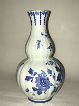 Royal Delft de Porceleyne Fles 1951 Vase hand painted blue floral decor HUR 4