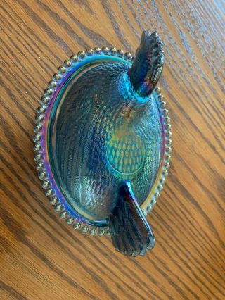 Vintage Indiana Blue Carnival Glass Hen Chicken On Nest Candy Dish