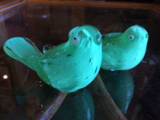 Vintage Murano Mid Century Modern Green Art Glass Birds
