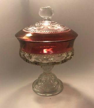 Vintage Tiffin Ruby Red Flash Kings Crown Thumbprint Covered Candy - Dish 7.  5 X 5.