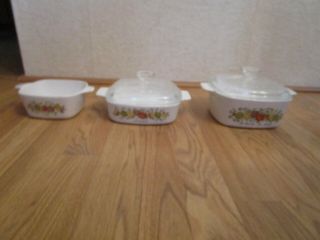 3 Vintage Corning Ware Spice Of Life Casseroles - 2 With Lids