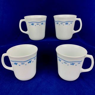 Corning Corelle Morning Blue White Floral Flowers Coffee Mugs Tea Cups Set 4