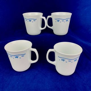 Corning Corelle MORNING BLUE White Floral Flowers Coffee Mugs Tea Cups Set 4 3