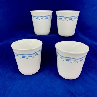 Corning Corelle MORNING BLUE White Floral Flowers Coffee Mugs Tea Cups Set 4 4