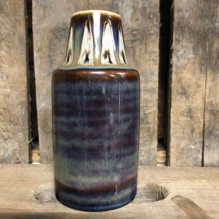 Soholm Denmark Stentoj Art Pottery Vase Brown Blue Purple 5 " H Mid - Century