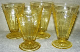 4 Anchor Hocking Princess 10 Ounce Footed Tumblers Topaz Yellow Depression Glass
