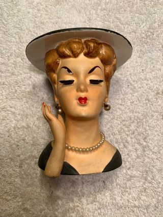 Vintage Lee Wards Exclusive 4 3/4 " Lady Head Vase W/ Necklace Earrings 5b