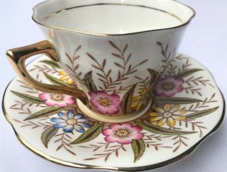 Rosina Bone China Made In England Teacup And Saucer Pink Blue Yellow Flowers