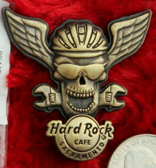 Hard Rock Cafe Pin Sacramento 3d Winged Skull Cyclist Bicycle Helmet Hat Lapel