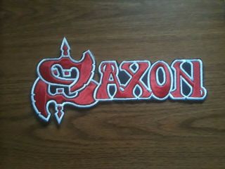 Saxon,  Sew On Red With White Edge Embroidered Large Back Patch
