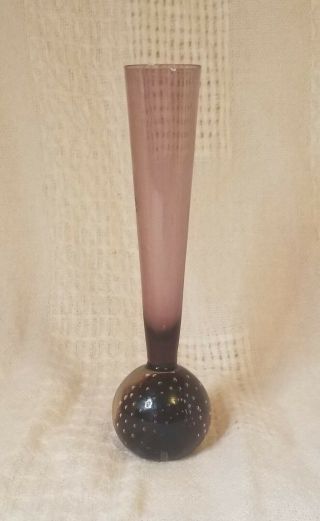 Vintage Glass Bud Vase Paperweight Controlled Bubble Purple Amethyst 8 "
