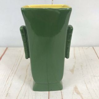 1930s Vintage Usa Red Wing Pottery Vase B/392 Art Deco Dark Green Yellow Ceramic