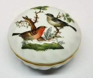 Vintage Herend Hungary Porcelain Hand Painted Birds Lidded Trinket Box