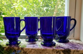 Libbey Vintage Cobalt Blue Glass Set Of 4 Mugs