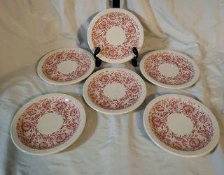 Set Of 6 Syracuse China Econo Rim Roxbury Red Floral China Bread & Butter Plates