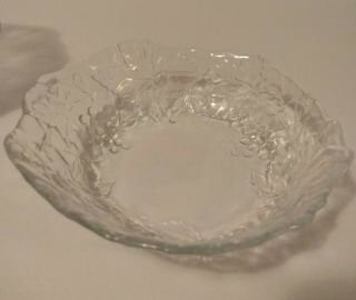Salad Serving Bowl Set Of 6 Clear Glass Embossed Leaves And Grapes Pattern Dish