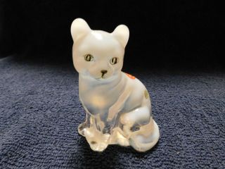 Vintage Fenton Glass Tall Sitting Kitty - French Opalescent - H/p - Signed 29