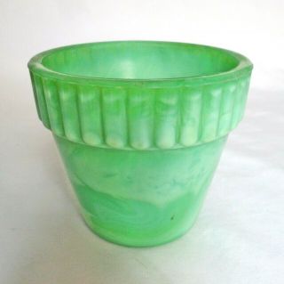 Vintage Akro Agate Green Slag Glass Flower Pot 300f Planter 2 - 5/8 " U.  S.  A.