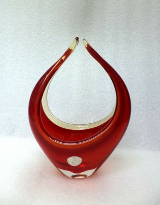 Murano Venetian Red Art Glass Bowl Basket Vase