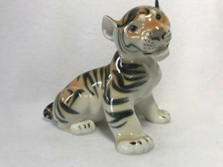 Vintage Lomonosov Imperial Russian Porcelain Tiger Cub - Stamped Made In Ussr