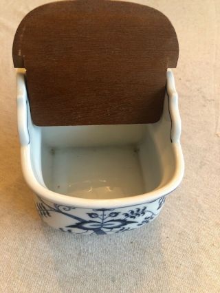 Vintage Blue Danube Porcelain Wall Mount Salt Box With Wood Lid Great Shape 4