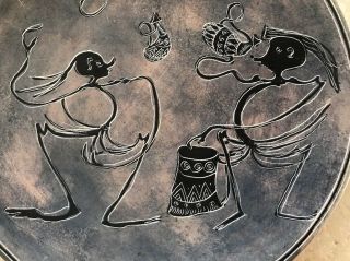 Australian Ceramic Platter Indigenous Designs Incised Aboriginal Tribal Charger