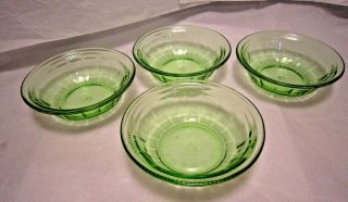 Green Depression Colonial Fluted " Rope " Berry Dish (4) By Federal Glass Co.