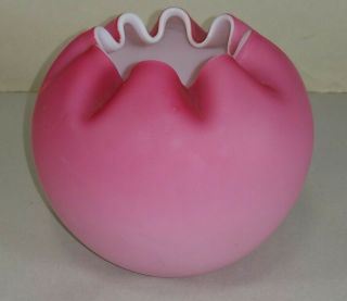 Mt.  Washington Victorian Art Glass Inverted Ruffle Bowl,  Cranberry Case Glas Satin 2