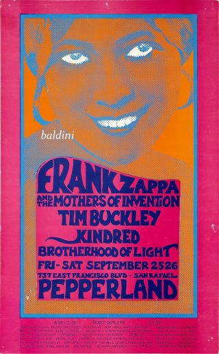 Frank Zappa - Early Vintage 1970 Concert Poster,  Looks Great Framed