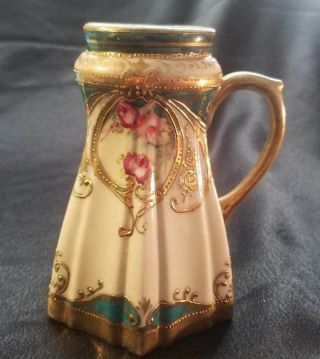 Gorgeous Antique Nippon Hand Painted Gilded Sugar Shaker Roses & Stars 3