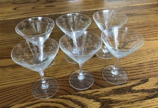 6 Noritake Sasaki Crystal Etched Bamboo Martini Glasses