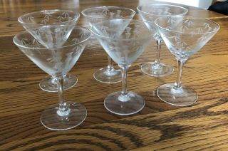 6 Noritake Sasaki Crystal Etched Bamboo Martini Glasses 2