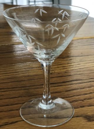 6 Noritake Sasaki Crystal Etched Bamboo Martini Glasses 3
