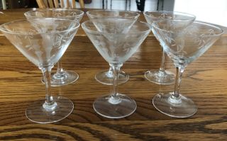 6 Noritake Sasaki Crystal Etched Bamboo Martini Glasses 4