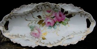 Antique Rs Prussia Bowl Scalloped Pink Roses Celery Bowl Dish 9 5/8 "