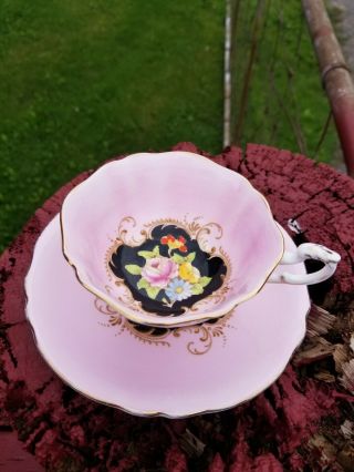 Paragon Teacup And Saucer Paragon Tea Cup Pink Black Floral Center Old Stamp