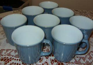 Pyrex Corelle Indigo Mugs Cups Slate Blue Corning Set of 8 3