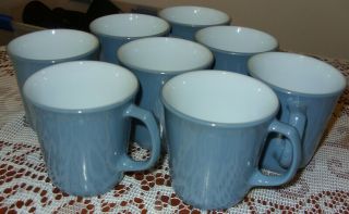 Pyrex Corelle Indigo Mugs Cups Slate Blue Corning Set of 8 5