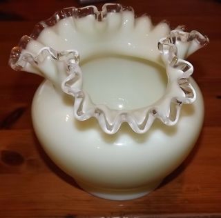 Fenton Rare Yellow Silvercrest Ruffled Glass Bowl Vase 5 Inch