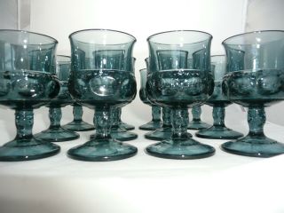 Vintage Set Of 12 Colony Blue Crown Wine Liquor Cocktail Glasses