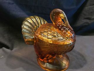 Vintage Le Smith Turkey Glass Candy Dish Thanksgiving Amber Tagged