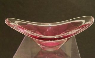 Vintage Signed Art Glass Bowl.  Cranberry To Clear.  Artist Signed Lalique ? Nr