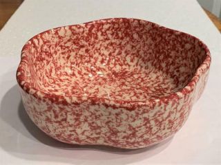 Gerald E Henn Roseville Pottery Red Spongeware 6.  5 " Petal Flower Bowl Dish