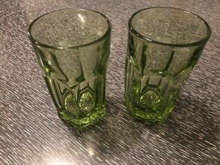 Two Imperial Glass Old Williamsburg Verde Green 10 Ounce Tumblers