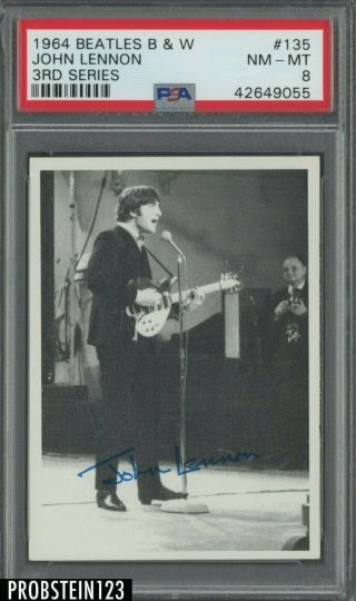 1964 Topps Beatles Black & White 3rd Series 135 John Lennon Psa 8 Nm - Mt