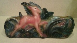 Vintage Mid Century Gazelle/deer/fawn And Fern Console Planter Brush Mccoy Pink