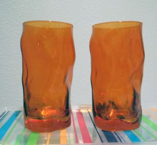 Two Vintage Burnt Orange Drink Glasses